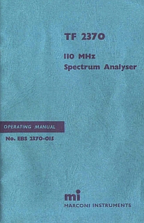 TF2370 Marconi Spectrum Analyser Operating Manual